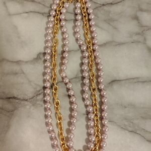 Elegant Pink Pearl Necklace with Gold Chain